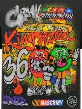 RareM&M'S King Sized Racing Graphic Tee in Orange, Green, Purple, Red Size Large